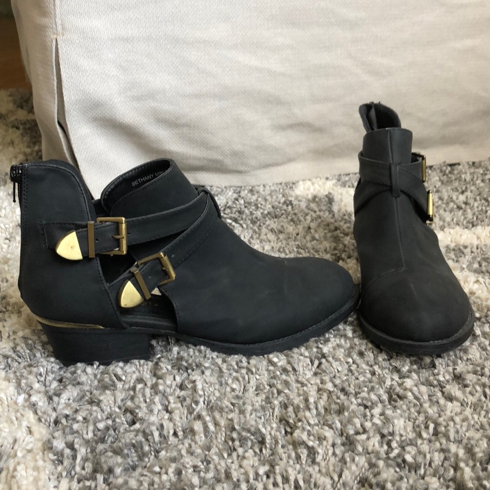 Black strap ankle boots